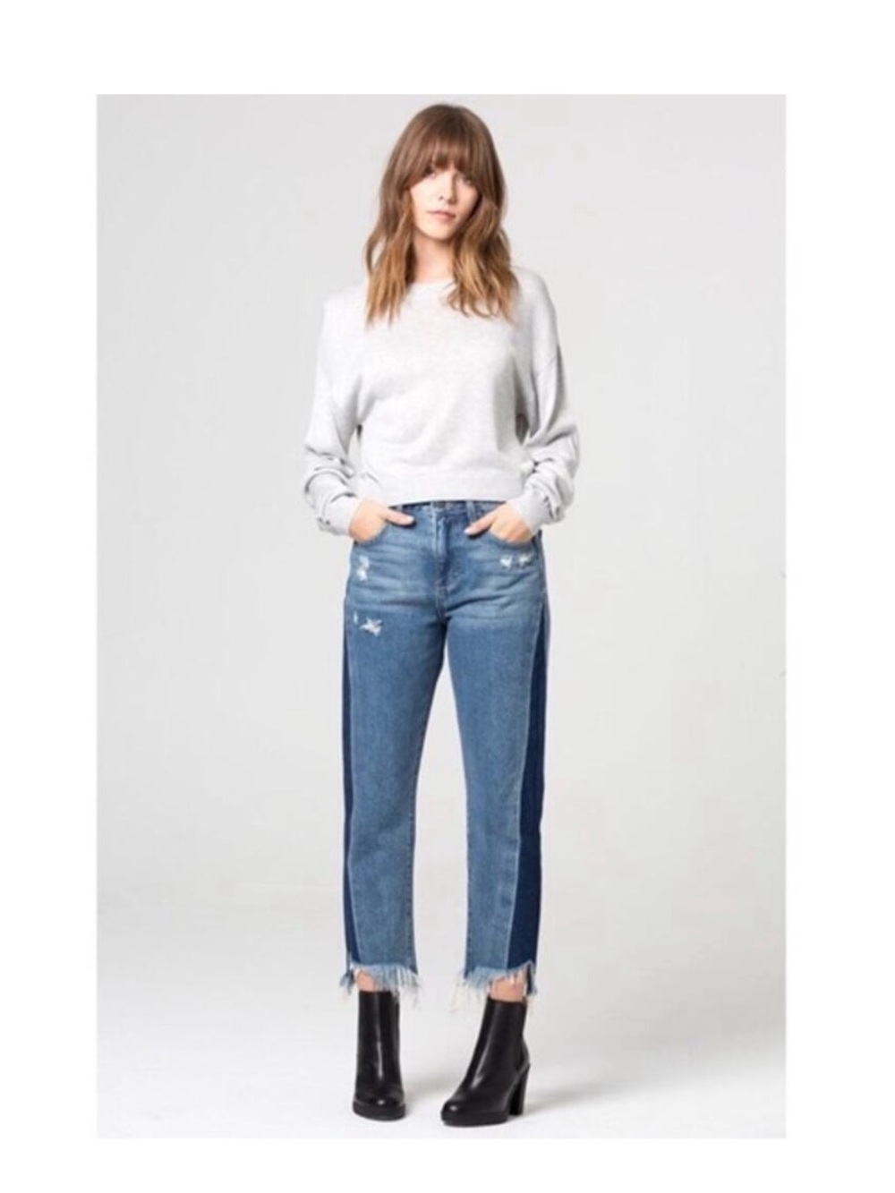 Hidden Jeans Two Tone Blue Denim Distressed High Rise Tracey Straight Leg Sz 28